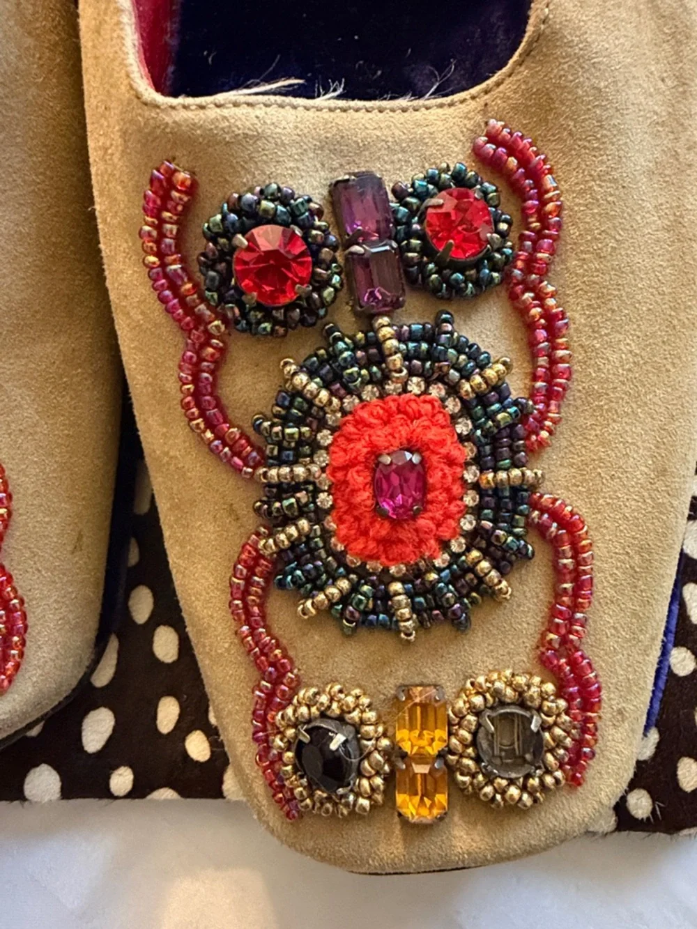 Fendi Tan Suede Beaded Mules with Multicolor Embellishment - Picture 3 of 12